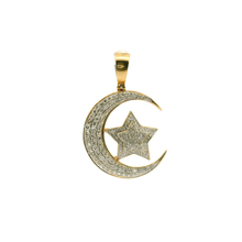 Load image into Gallery viewer, Yellow Gold Crescent Moon and Star Diamond Pendant
