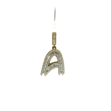 Load image into Gallery viewer, Yellow Gold Initial 'A' Pendant with Baguette Cut Diamonds