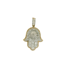 Load image into Gallery viewer, Yellow Gold Hamsa Pendant with Baguette Cut Diamonds
