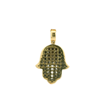 Load image into Gallery viewer, Yellow Gold Hamsa Pendant with Baguette Cut Diamonds