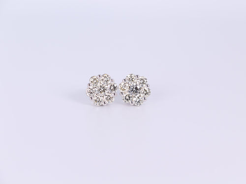 10K White Gold Flower Cluster Earrings 2.00Ctw