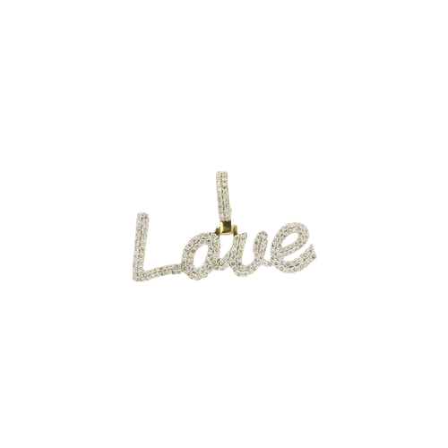 Yellow Gold 'Love' Pendant with Round Cut Diamonds