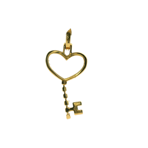Gold Dangle Pendant with Diamond-Accented Heart and Key Design
