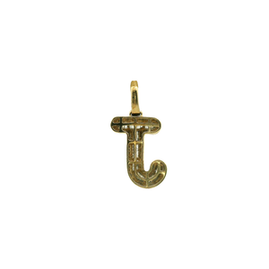 Yellow Gold 'J' Pendant with Baguette Cut Diamonds