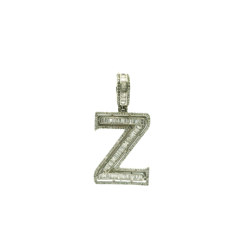 Baguette Diamond 'Z' Initial White Gold Pendant