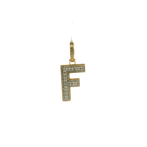 Yellow Gold 'F' Pendant with Round Cut Diamonds