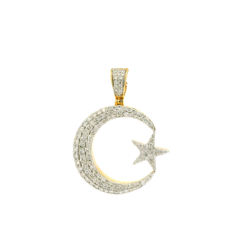 Yellow Gold Diamond Crescent Moon & Star Pendant