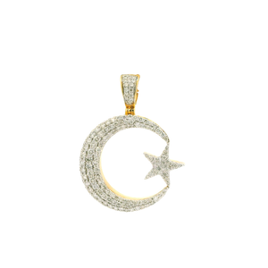 Yellow Gold Diamond Crescent Moon & Star Pendant