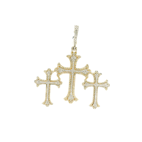 Yellow Gold Cross Pendant with Round Brilliant Diamonds