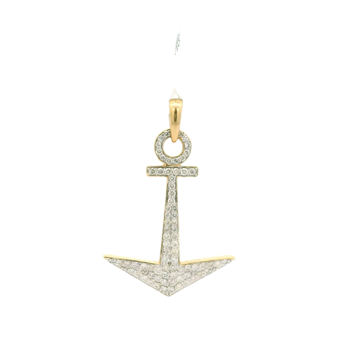 Yellow Gold Anchor Pendant with Round Brilliant Cut Diamonds