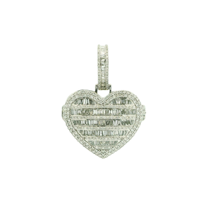 White Gold Heart Pendant with Baguette Cut Diamonds