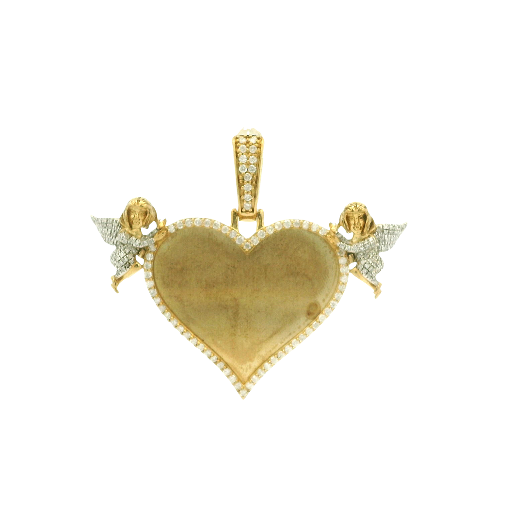 Yellow Gold Angel Heart Pendant with Round Brilliant Diamonds