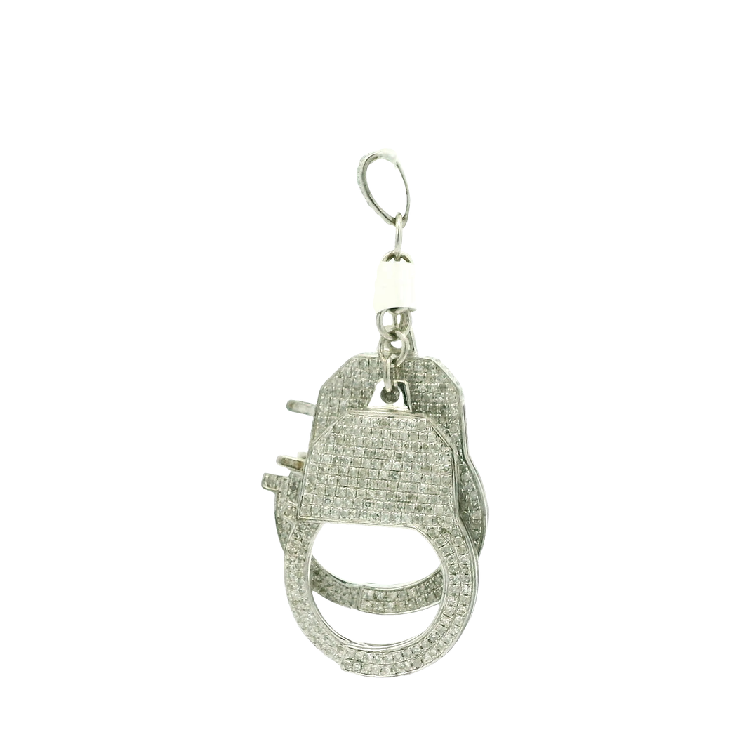 Sterling Silver Handcuff Pendant with Round Cut Diamonds