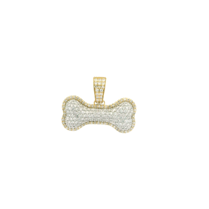 Yellow Gold Dog Bone Pendant with Round Cut Diamonds