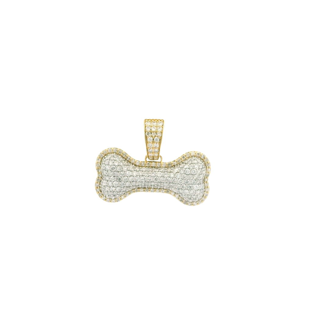 Yellow Gold Dog Bone Pendant with Round Cut Diamonds