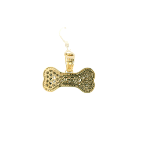 Yellow Gold Dog Bone Pendant with Round Cut Diamonds