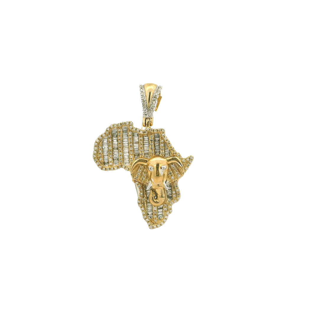 Yellow Gold Africa Pendant with Baguette-Cut Diamonds