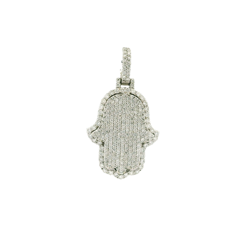 White Gold Hamsa Pendant with Round Brilliant Cut Diamonds