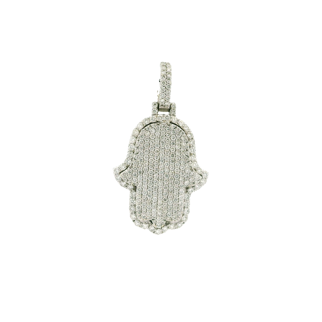 White Gold Hamsa Pendant with Round Brilliant Cut Diamonds