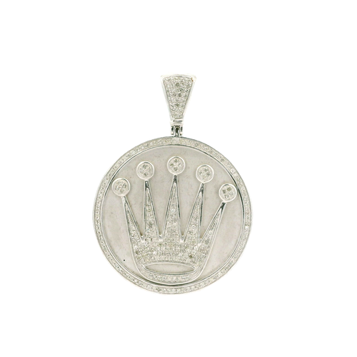 White Gold Crown Pendant with Round Brilliant Diamonds