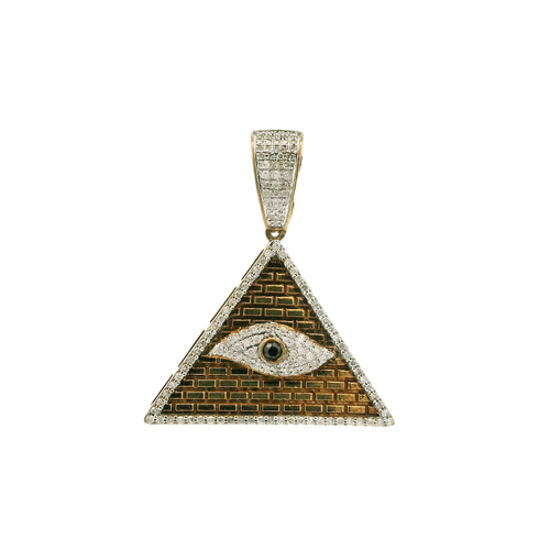 Yellow Gold Pyramid Pendant with Round Cut Diamonds