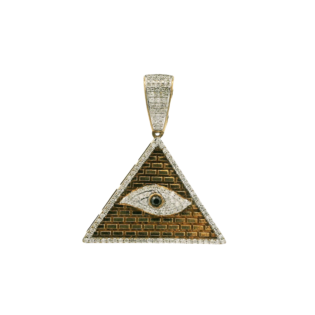 Yellow Gold Pyramid Pendant with Round Cut Diamonds