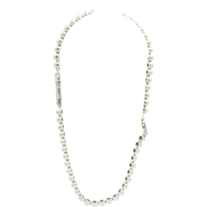 White Gold Beaded Bracelet with Diamond Cross
