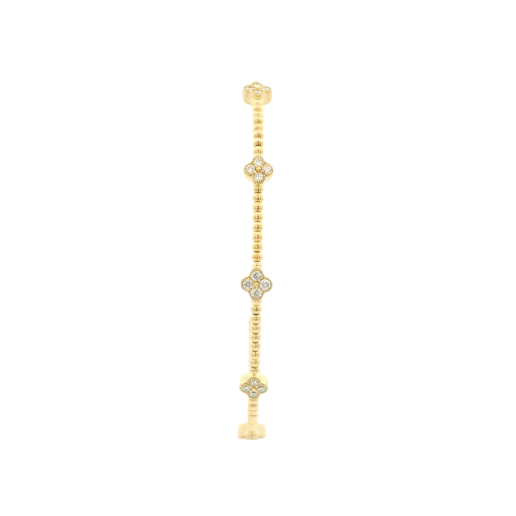 Yellow Gold Beaded Bracelet with Round Cut Diamonds
