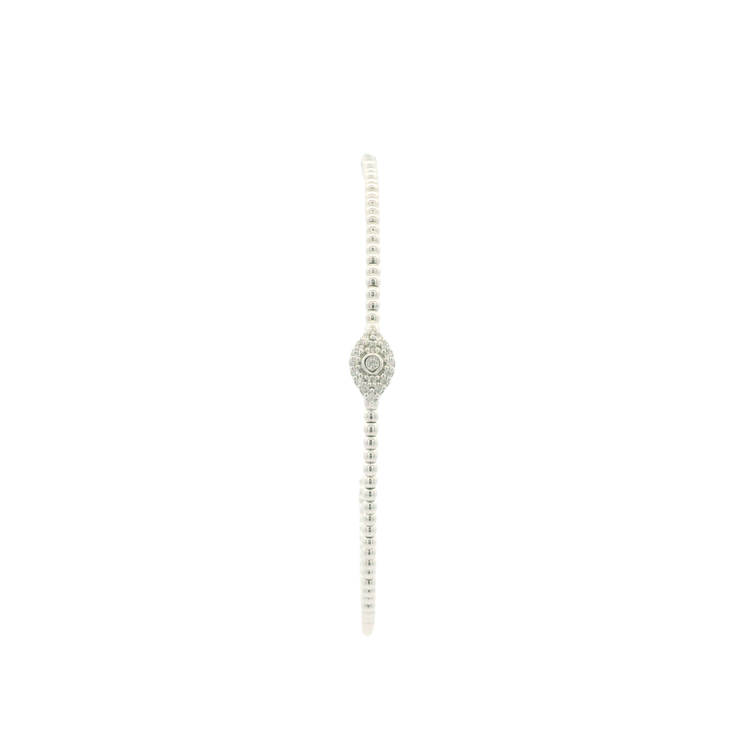White Gold Beaded Bracelet with Round Cut Diamond