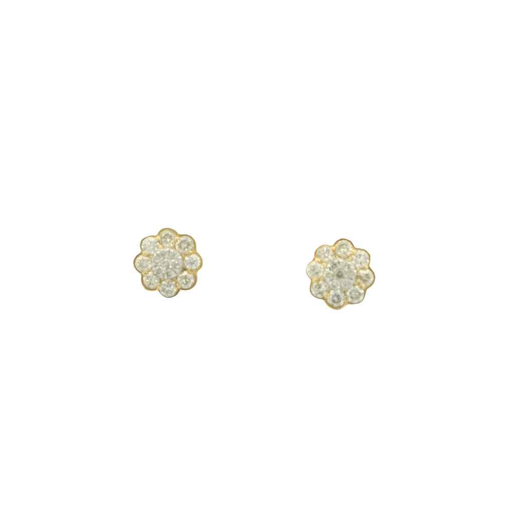 Yellow Gold Diamond Floral Stud Earrings