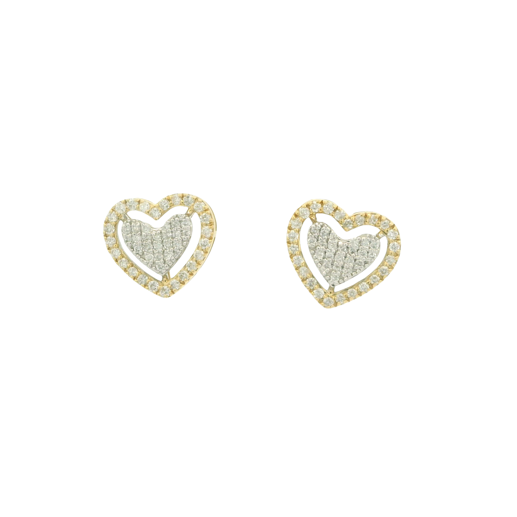 Yellow Gold Heart Shape Diamond Stud Earrings