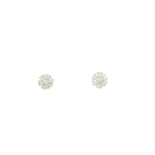 White Gold Stud Earrings with Round Brilliant Cut Diamond Cluster