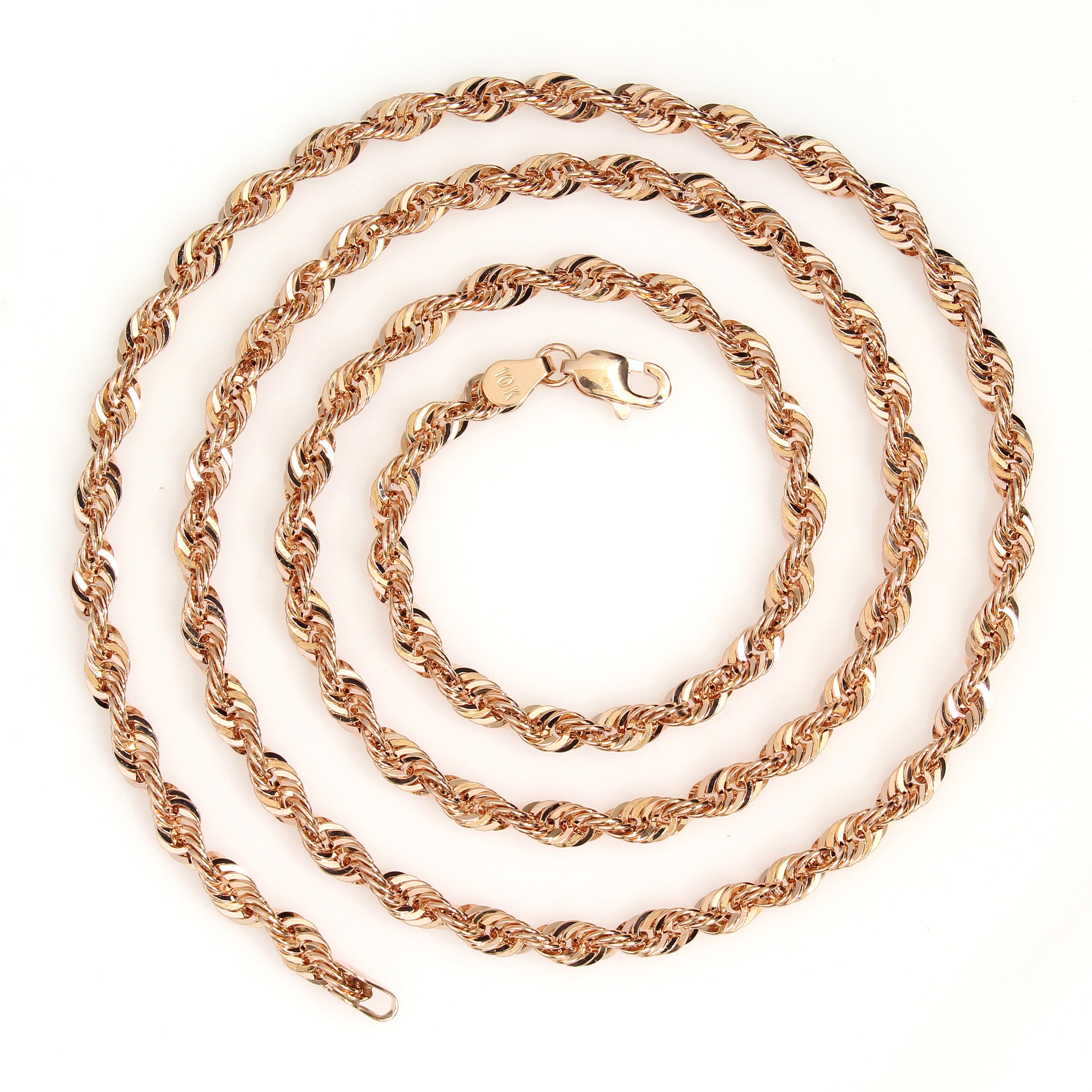 10k 8mm Rose Gold Light Weight Diamond Cut Rope Chains – Queen