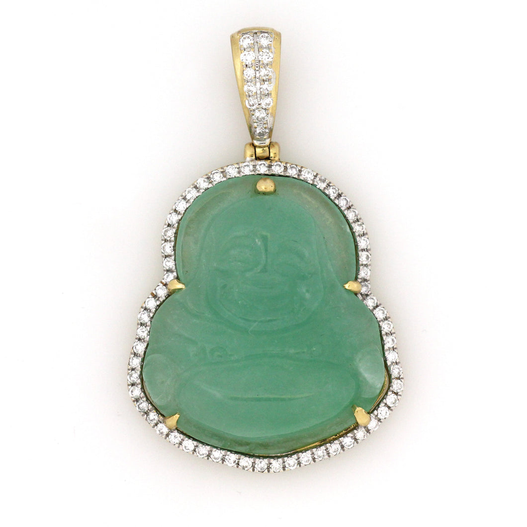 14K Yellow Gold Green Jade Buddha Pendant 0.65 Ctw