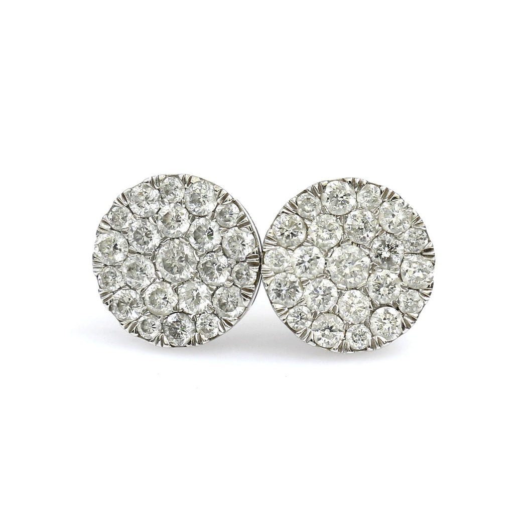 14K White Gold Round Cluster Earrings 0.55 Ctw