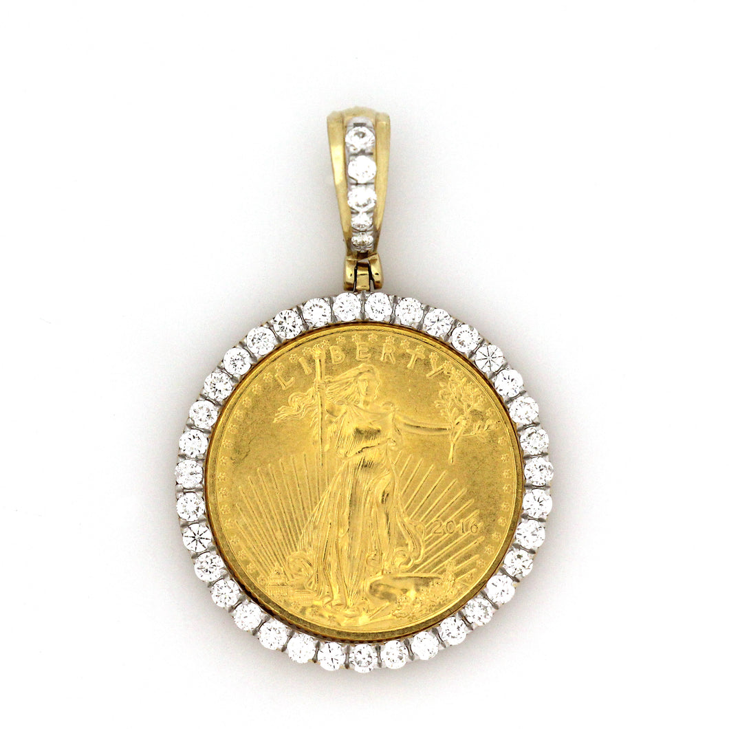 14K Yellow Gold 1/4 Oz Coin Pendant 1.35 Ctw