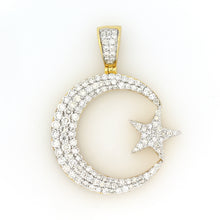 Load image into Gallery viewer, 10K Yellow Gold Crescent Moon And Star Pendant 2.85 Ctw