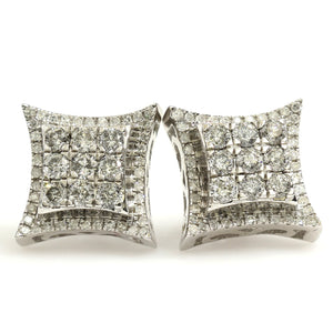 10K White Gold Square Pave Earrings 1.5 Ctw