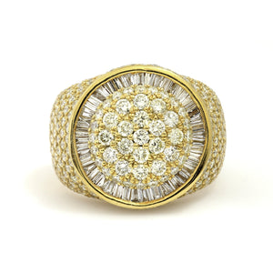 10K Yellow Gold Round Cluster Baguette Halo Ring 4.5 Ctw