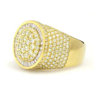 10K Yellow Gold Round Cluster Baguette Halo Ring 4.5 Ctw