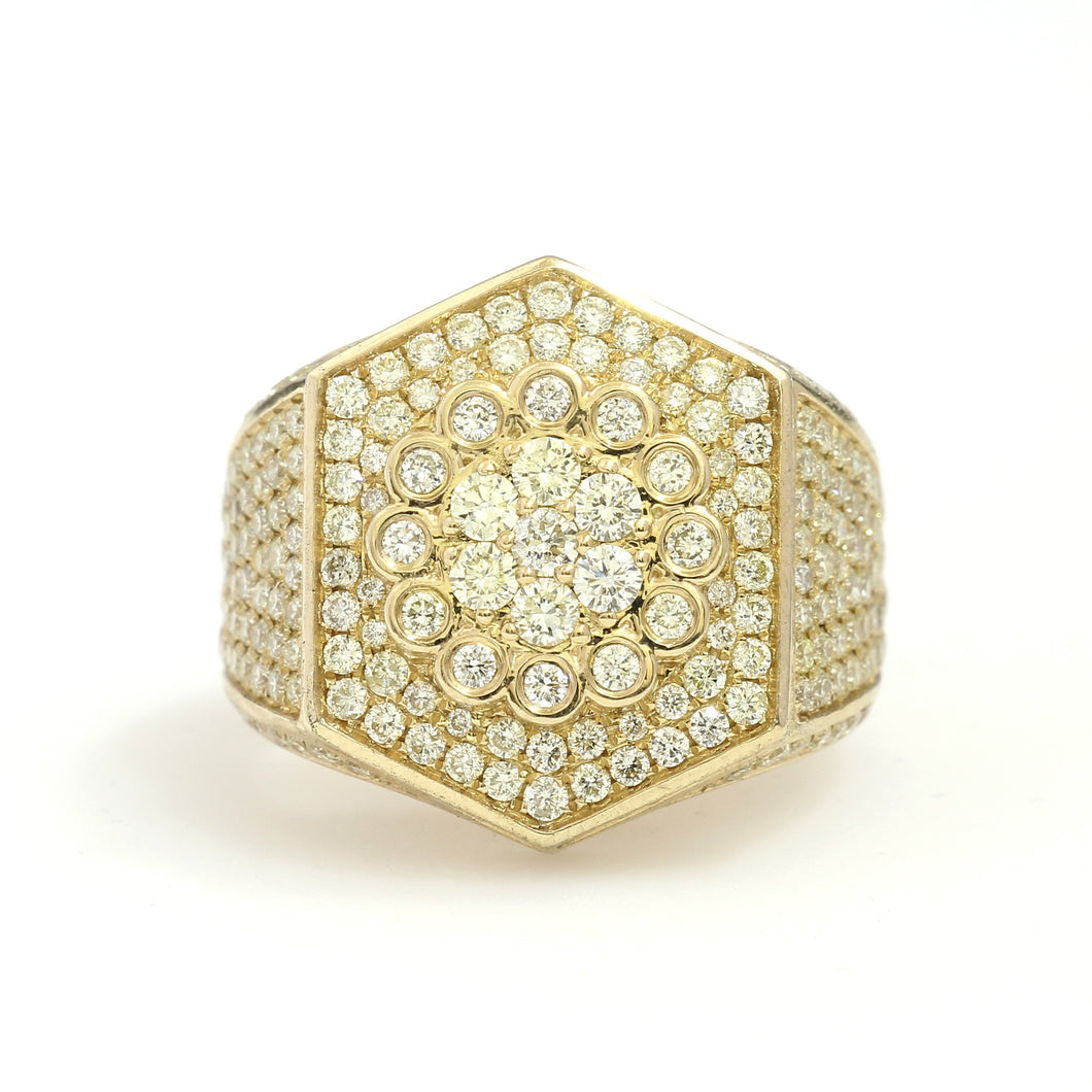 10K Yellow Gold Hexagon Pave Ring 2.95 Ctw