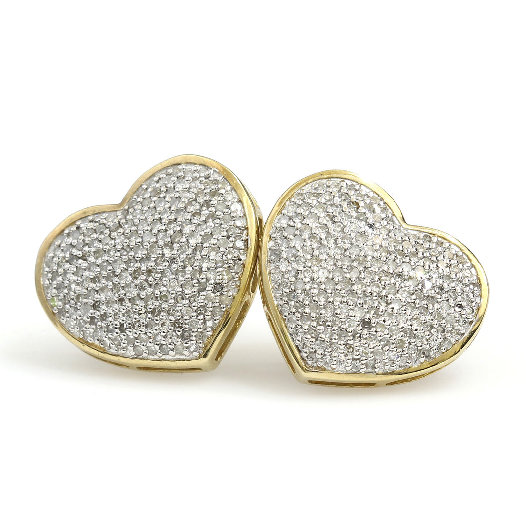 10K Yellow Gold Heart Pave Earrings 0.66 Ctw