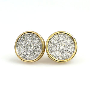 14K Yellow Gold Round Cluster Earrings 1 Ctw