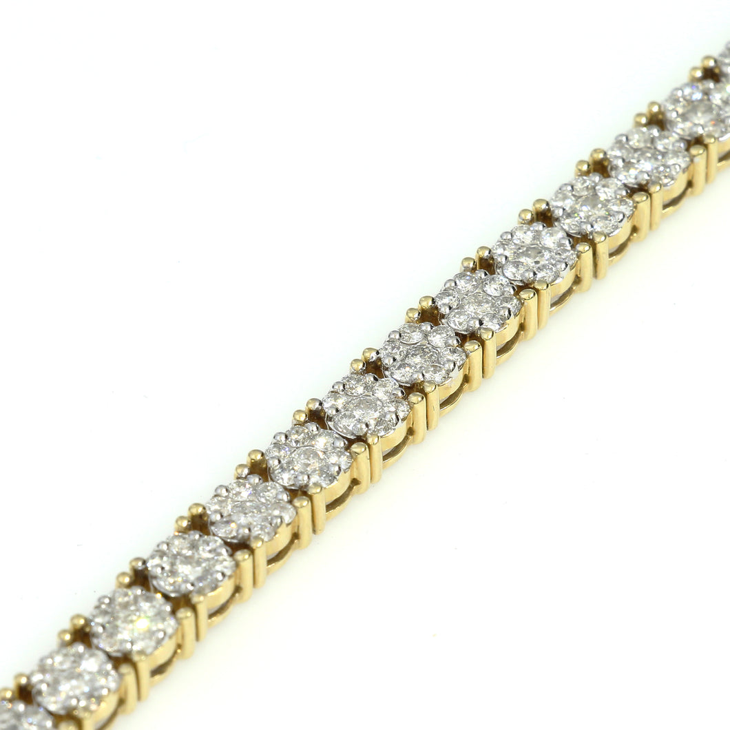 14K Yellow Gold Round Cluster Bracelet 7.9 Ctw