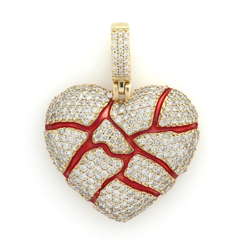 14K Yellow Gold Cracked Heart Pendant 2.65 Ctw
