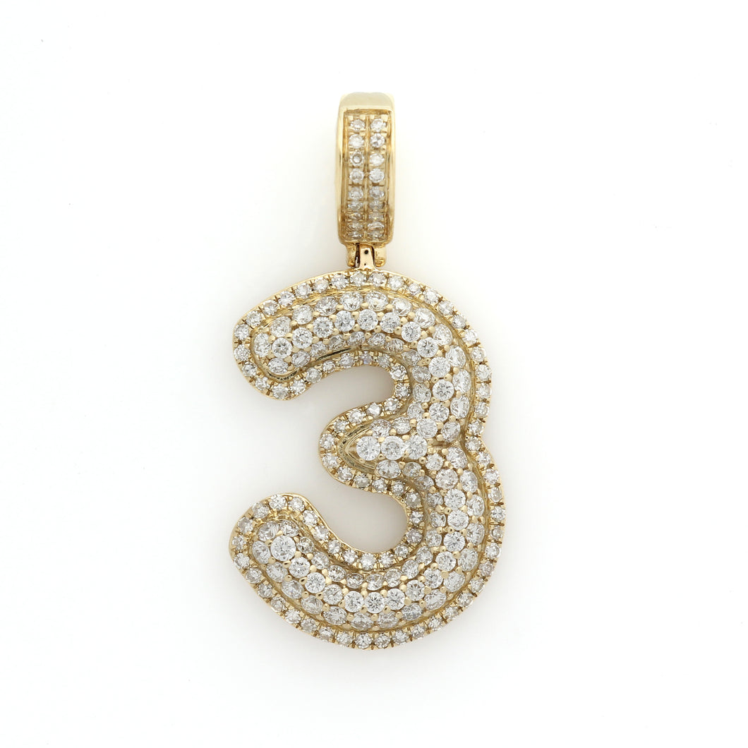 10K Yellow Gold Number 3 Pendant 1.5 Ctw