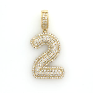10K Yellow Gold Number 2 Pendant 1.3 Ctw