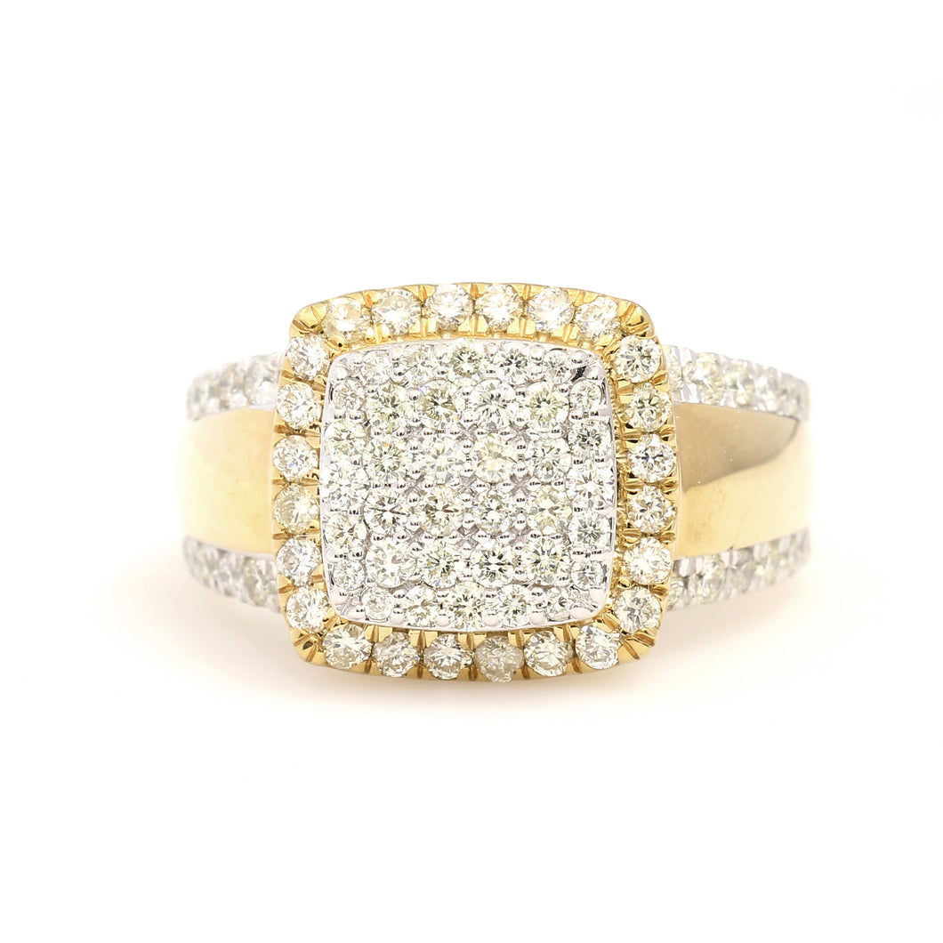 10K Yellow Gold Square Pave Ring 2 Ctw