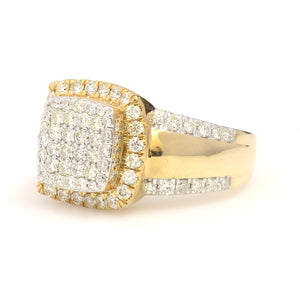 10K Yellow Gold Square Pave Ring 2 Ctw