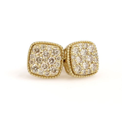 10K Yellow Gold Square Cluster Earrings 0.78 Ctw